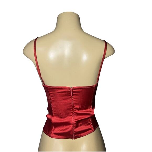 LA PERLA Red Satin Bustier Corset Top 2 (34 US). Black lace trim, underwire, zip - Picture 3 of 14